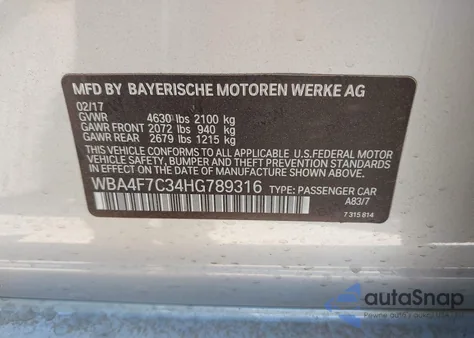 2017 BMW 430I Gran Coupe z USA, uszkodzony, nr VIN WBA4F7C34HG789316